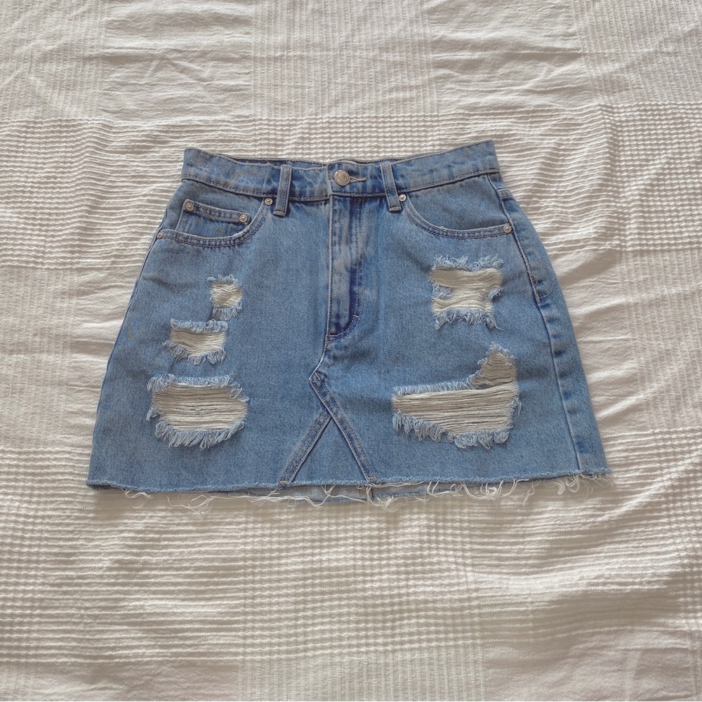 Pull&Bear Ripped Denim Mini Skirt
